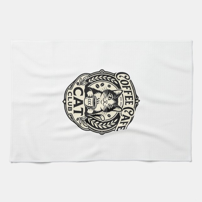 Coffee Cafe Cat Funny Cat Graphic - Coffee Cafe Ca Kitchen Towel (Horizontal)