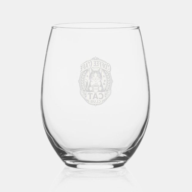 Coffee Cafe Cat Funny Cat Graphic - Coffee Cafe Ca Stemless Wine Glass (Front)