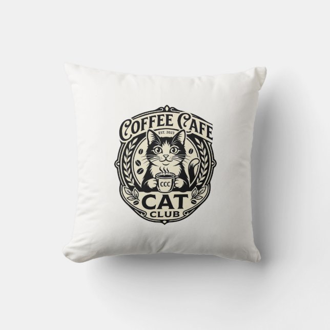 Coffee Cafe Cat Funny Cat Graphic - Coffee Cafe Ca Throw Pillow (Front)