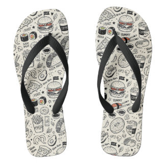 Coffee & Café Doodle Pattern –Cute Hand Drawn Food Flip Flops