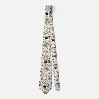 Coffee & Café Doodle Pattern –Cute Hand Drawn Food Neck Tie