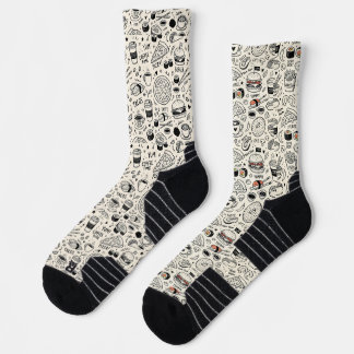 Coffee & Café Doodle Pattern –Cute Hand Drawn Food Socks