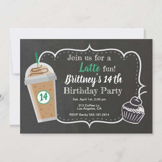 Coffee Cafe Latte Birthday Party Invitation (Front)