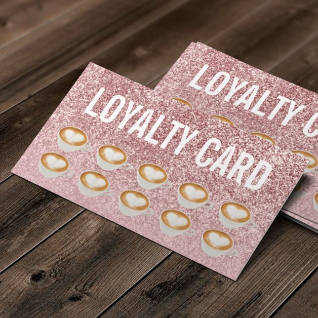 Coffee Cafe Modern Rose Gold Glitter Loyalty Card (Creator Uploaded)