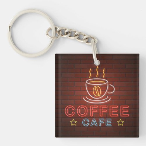 Coffee Cafe Neon Sign Keychain