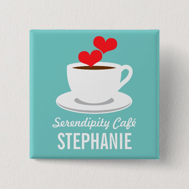 Coffee Café Shop Custom Employee Name Badge Button (Front)