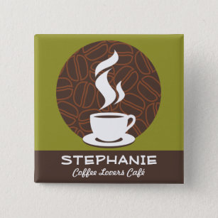 Coffee Café Shop Custom Employee Name Badge Button