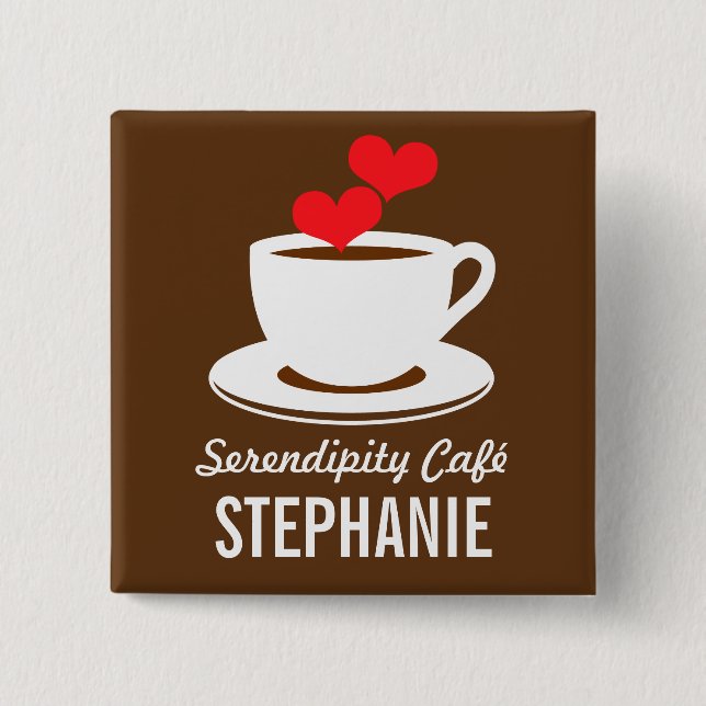 Coffee Café Shop Custom Employee Name Badge Pinback Button (Front)