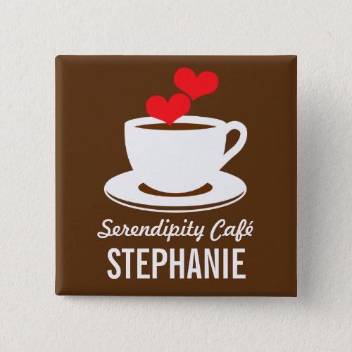 Coffee Caf Shop Custom Employee Name Badge Pinback Button