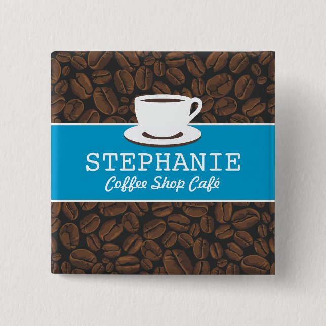 Coffee Café Shop Custom Employee Name Badge Pinback Button (Front)