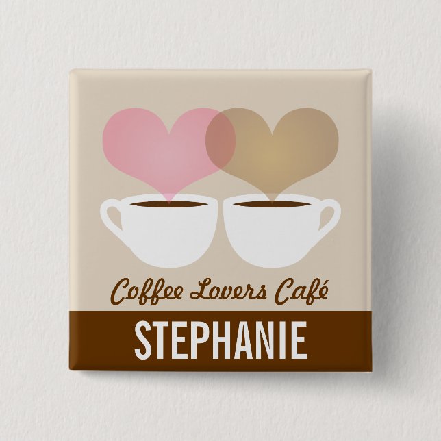 Coffee Café Shop Custom Employee Name Badge Pinback Button (Front)