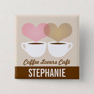 Coffee Café Shop Custom Employee Name Badge Pinback Button