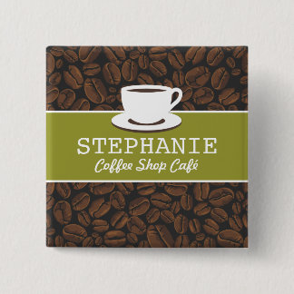 Coffee Café Shop Custom Employee Name Badge Pinback Button