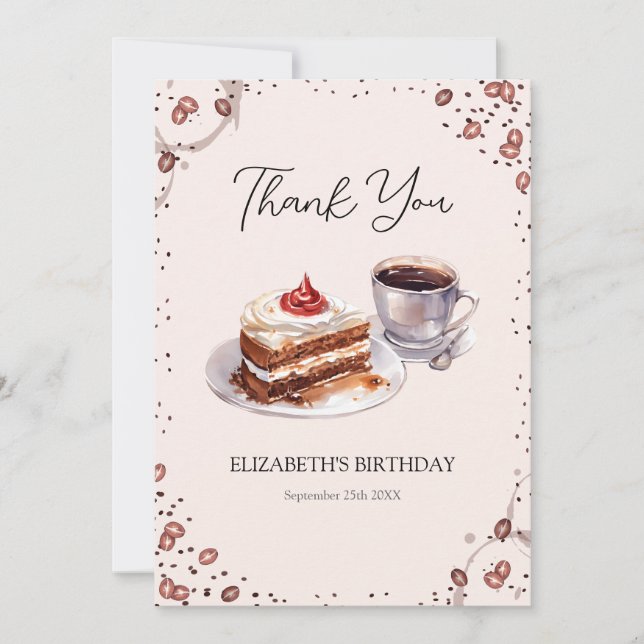 Coffee & Cake Birthday Thank You Card (Front)