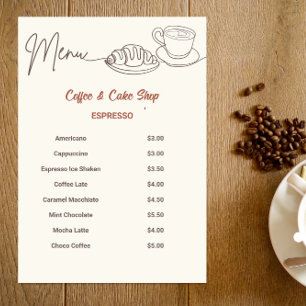 Coffee & Cake Shop Menu