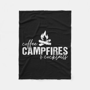 Coffee Campfires And Tails Graphic Funny Camping  Fleece Blanket