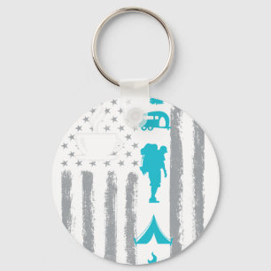 coffee camping- Vintage USA American Flag for camp Keychain