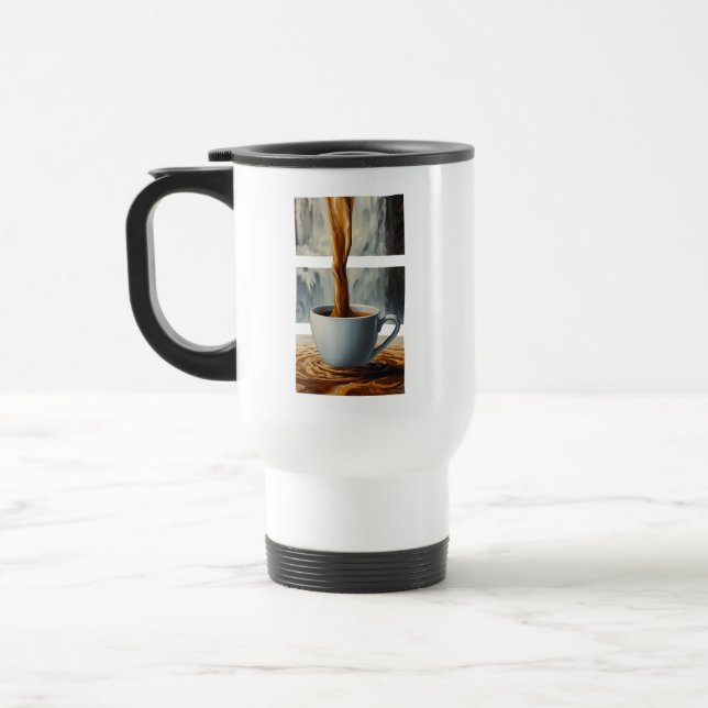 Coffee Cascade Art with Surreal Waterfall Flow Travel Mug (Left)