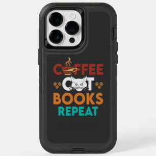 Coffee Cat Books Repeat, Coffee reading Cat Lover OtterBox iPhone 14 Pro Max Case