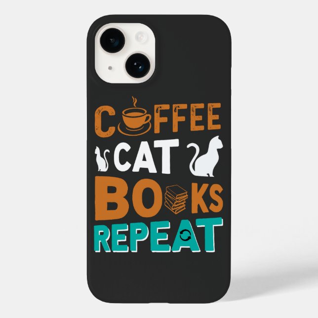 Coffee Cat Books Repeat, reading and coffee lovers Case-Mate iPhone Case (Back)