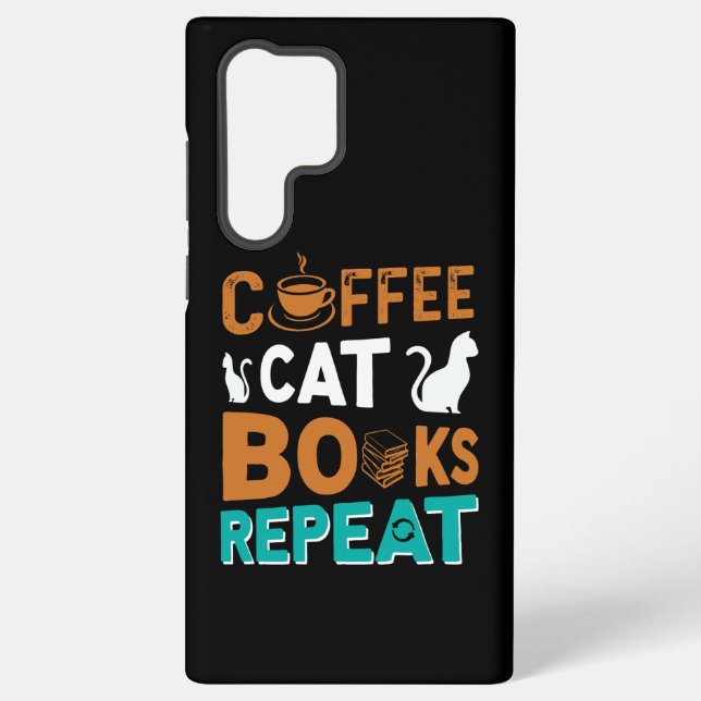 Coffee Cat Books Repeat, reading and coffee lovers Samsung Galaxy Case (Back)