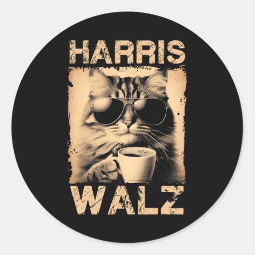 Coffee Cat Harris Walz 2024 Childless Cat Lady Vin Classic Round Sticker