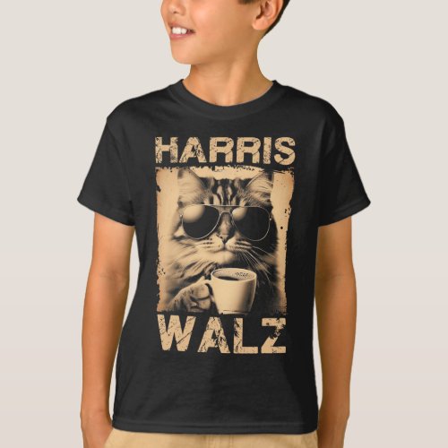 Coffee Cat Harris Walz 2024 Childless Cat Lady Vin T_Shirt