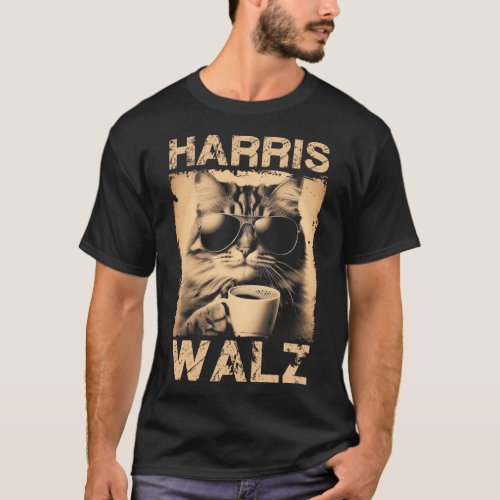 Coffee Cat Harris Walz 2024 Childless Cat Lady Vin T_Shirt