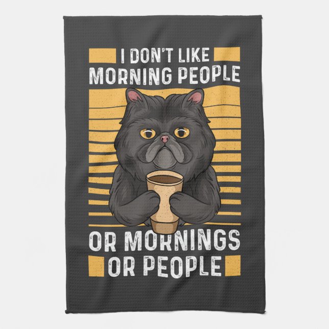 Coffee Cat – I Don't Like Morning People Kitchen Towel (Vertical)