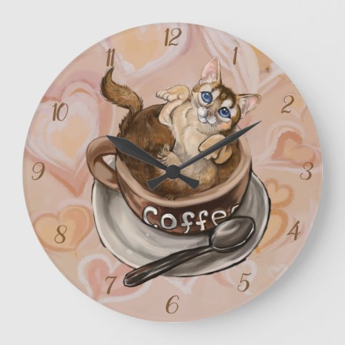 Coffee Cat Large Clock