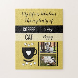 Coffee cat pet life is fabulous photos black gold jigsaw puzzle