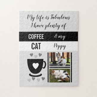 Coffee cat pet life is fabulous photos black grey jigsaw puzzle