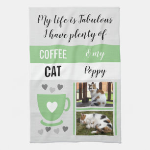 Coffee cat pet life is fabulous photos grey green kitchen towel