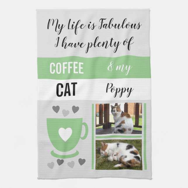 Coffee cat pet life is fabulous photos grey green kitchen towel (Vertical)