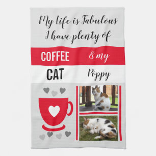Coffee cat pet life is fabulous photos grey red kitchen towel