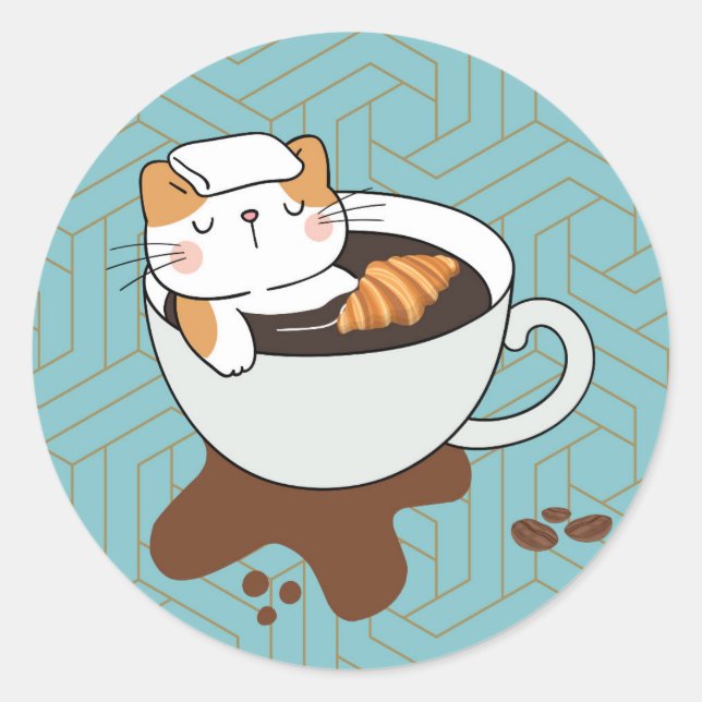  Coffee Cat Spa Classic Round Sticker (Front)