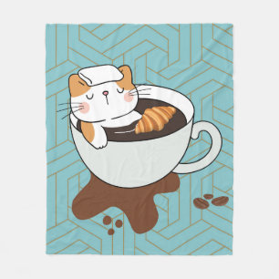 Coffee Cat Spa Fleece Blanket
