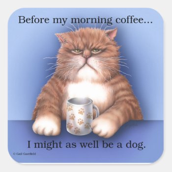 Coffee Cat Square Sticker by gailgastfield at Zazzle