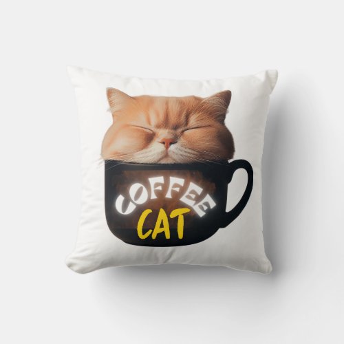 Coffee Cat Throw Pillow