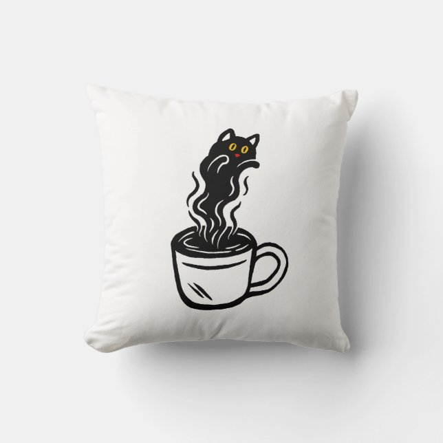 Coffee Cat Throw Pillow (Front)