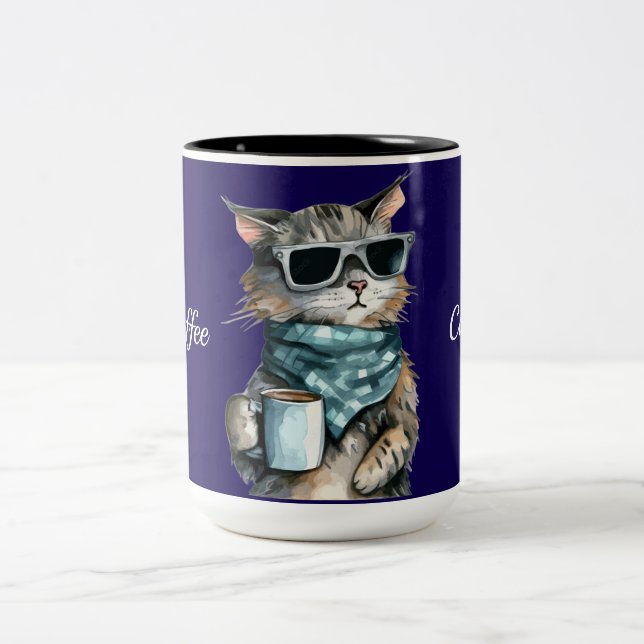 Coffee Cat Two-Tone Coffee Mug (Center)