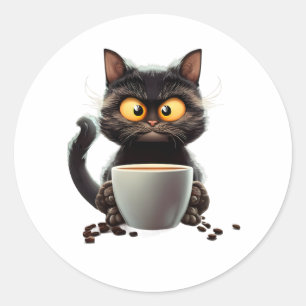 Coffee Cat Vintage Cartoon Colorful Classic Round Sticker