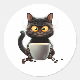 Coffee Cat Vintage Cartoon Colorful Classic Round Sticker
