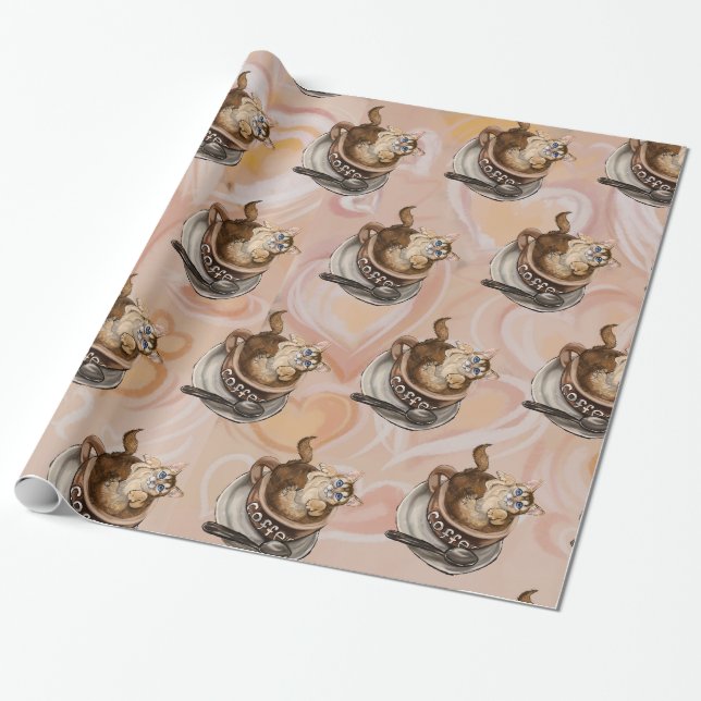 Coffee Cat Wrapping Paper (Unrolled)