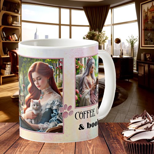 Coffee Cats and Books Vintage Romantic Coffee Mug