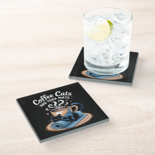 Coffee Cats and Yoga Mats Funny Cat Yoga Glass Coaster