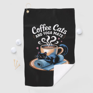 Coffee Cats and Yoga Mats Funny Cat Yoga Golf Towel