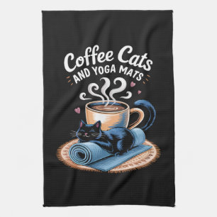 Coffee Cats and Yoga Mats Funny Cat Yoga Kitchen Towel