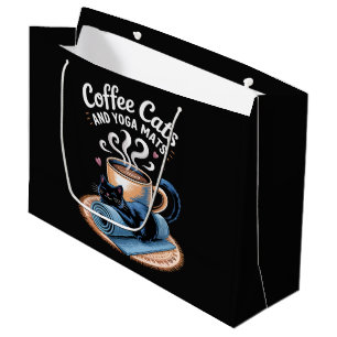 Coffee Cats and Yoga Mats Funny Cat Yoga Large Gift Bag