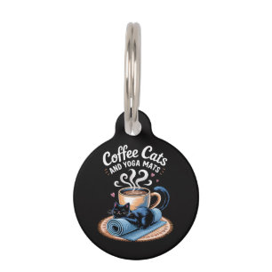 Coffee Cats and Yoga Mats Funny Cat Yoga Pet ID Tag